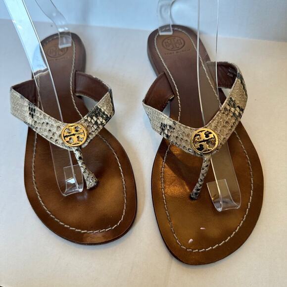 Tory Burch Women's Thora Snakeskin Thong Vacation Flip Flop Sandals Size 9 - Picture 6 of 9